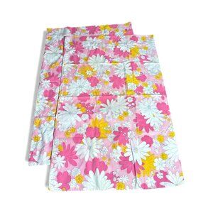 Vintage 60s 70s Floral Daisy Pillowcases Pink White Yellow Mod Flower Power Set